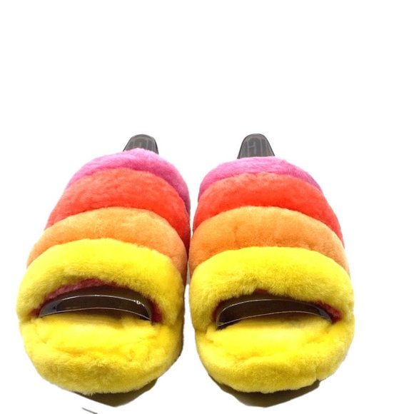 UGG Fluff Yeah Slide - UggPride Rainbow Yellow, US Women's 9 - Picture 3 of 11
